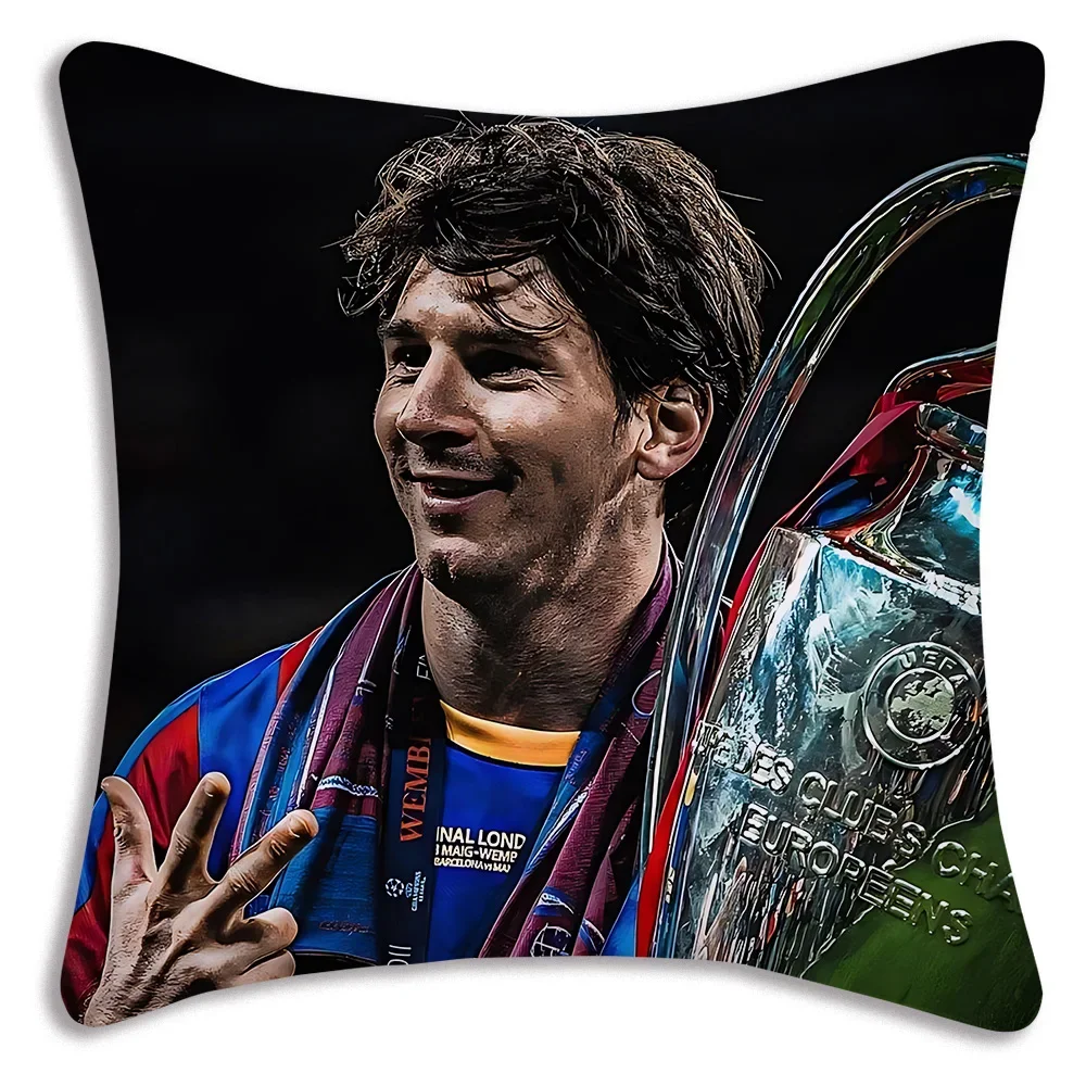 Football Star Pillow Covers Cartoon Sofa Decorative Home Double-sided Printing Short Plush Cute Cushion Cover M-MessiS-CR7