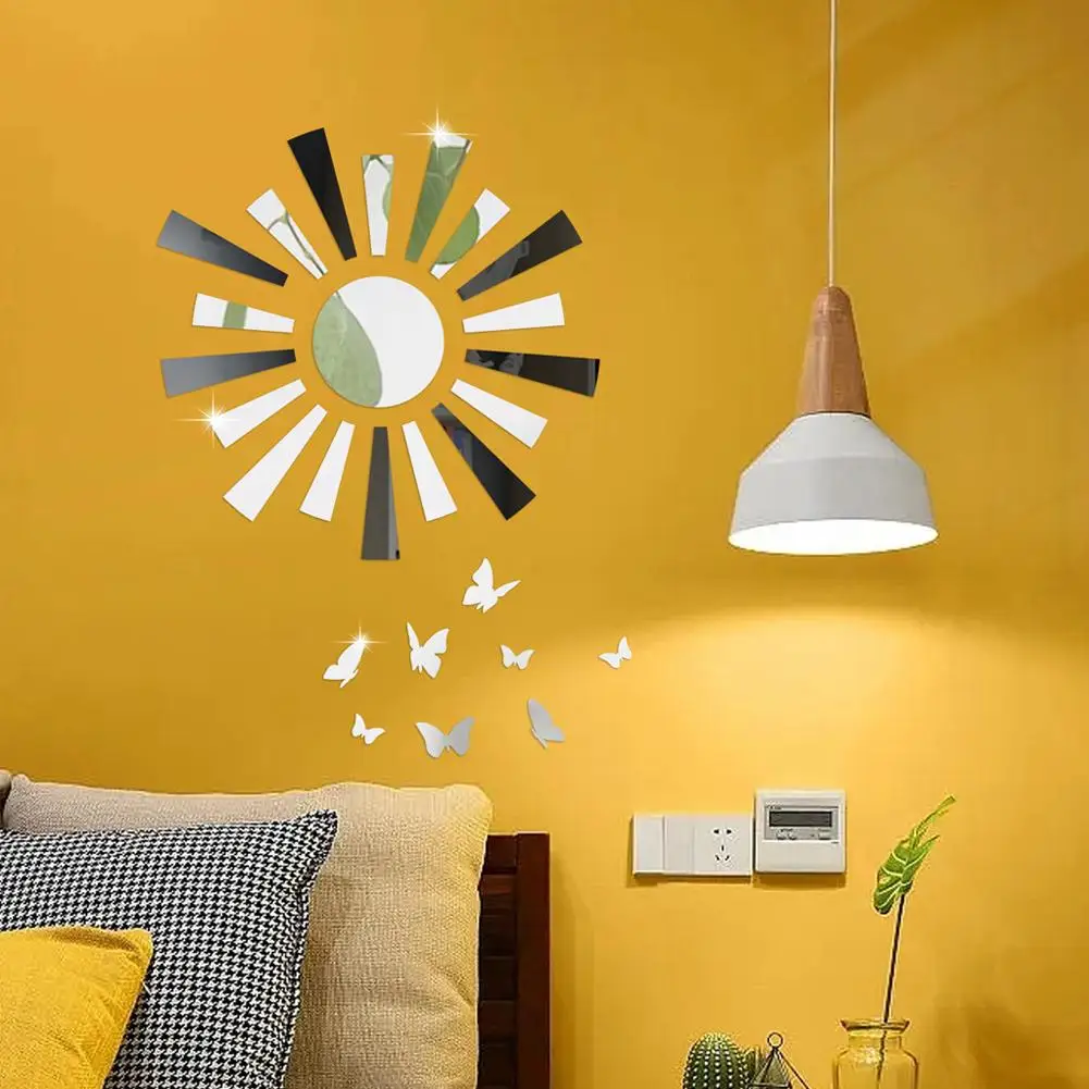 

NEW Acrylic Mirror Wall Stickers Sunflower Butterfly Reflective Mirror Wallpaper Home Decor Accessories For Living Room