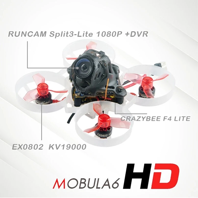 

Happymodel Mobula6 HD Mobula 6 1S 65mm Brushless Bwhoop FPV Racing Drone with 4in1 Crazybee F4 Lite Runcam Split3-Lite 1080P DVR