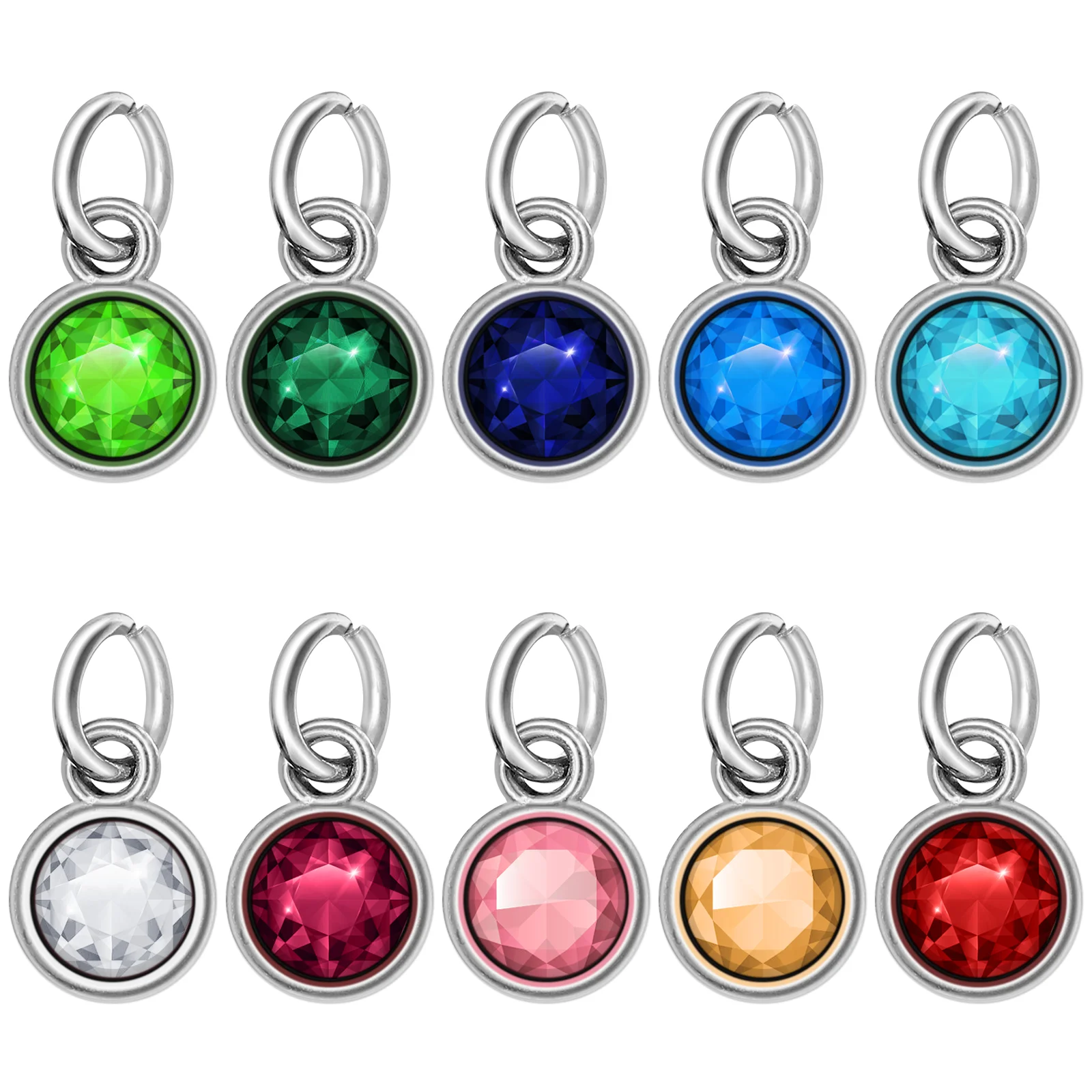 

24pcs Stainess Steel Birthstones Pendant DIY Handmade Jewelry Accessories (Mixed Color)