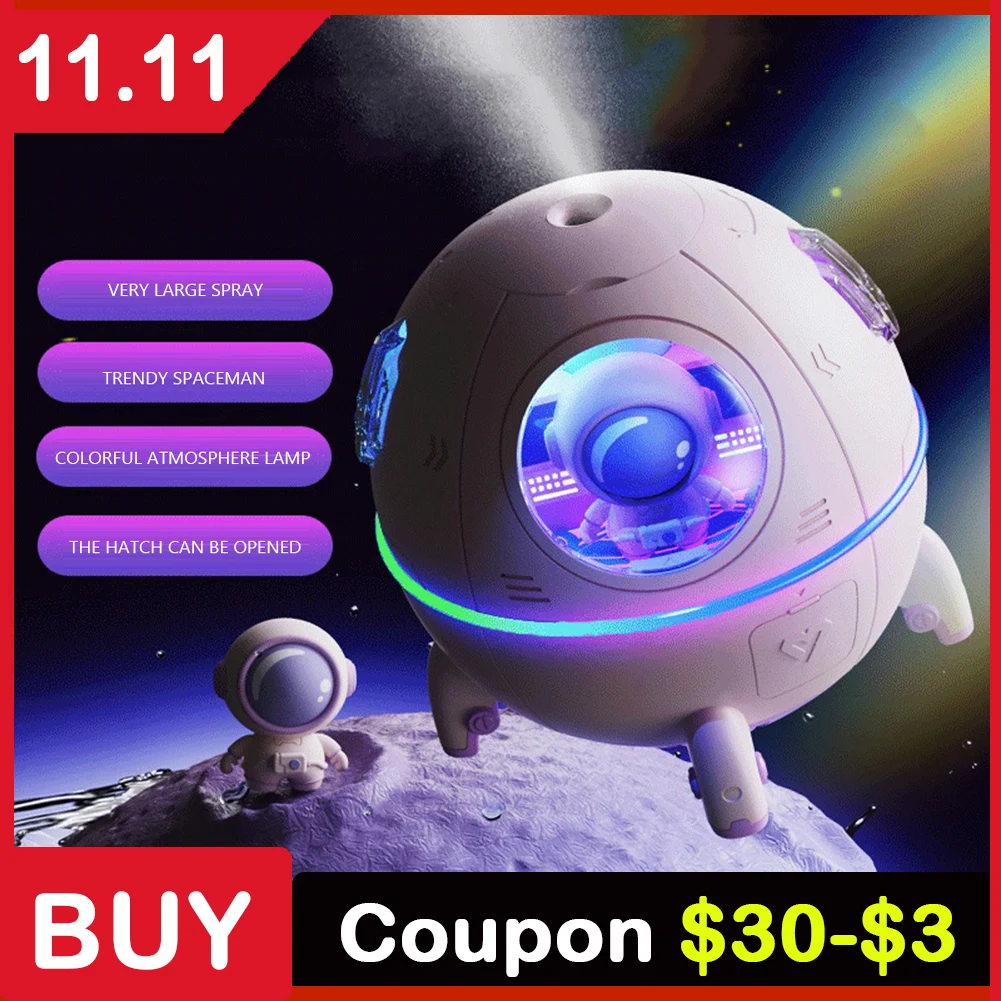 

Astronaut Air Humidifier 220ml Electric Ultrasonic Aroma Essential Oil Diffuser 2000mAH Colorful LED Light USB Mist Sprayer Gift