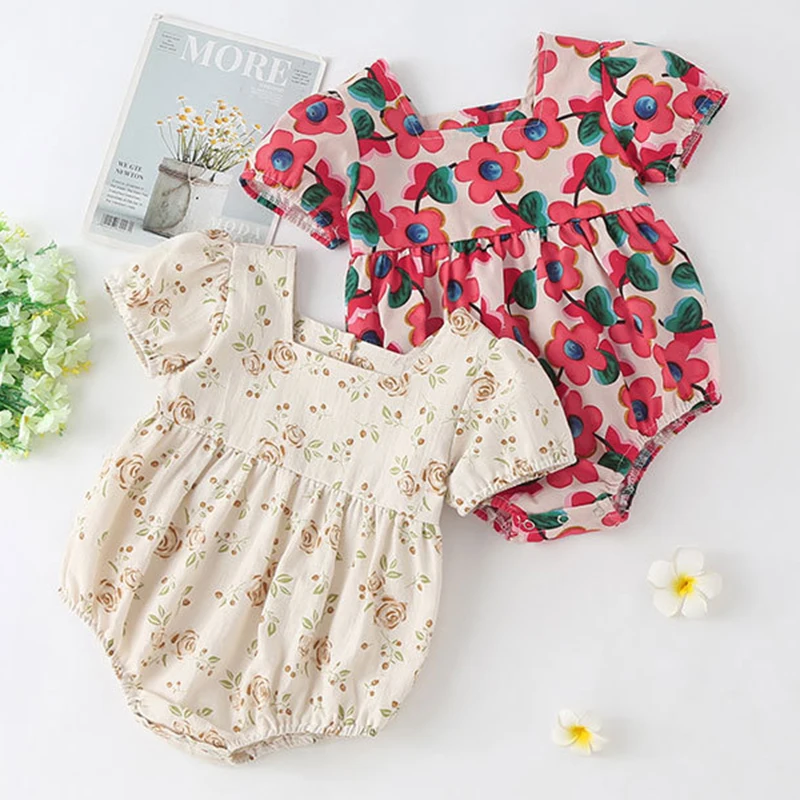 0-24M Summer Toddler Baby Girl Romper Short Sleeve Cotton Floral Printing Newborn Baby Girls Jumpsuit Baby Girls Clothes