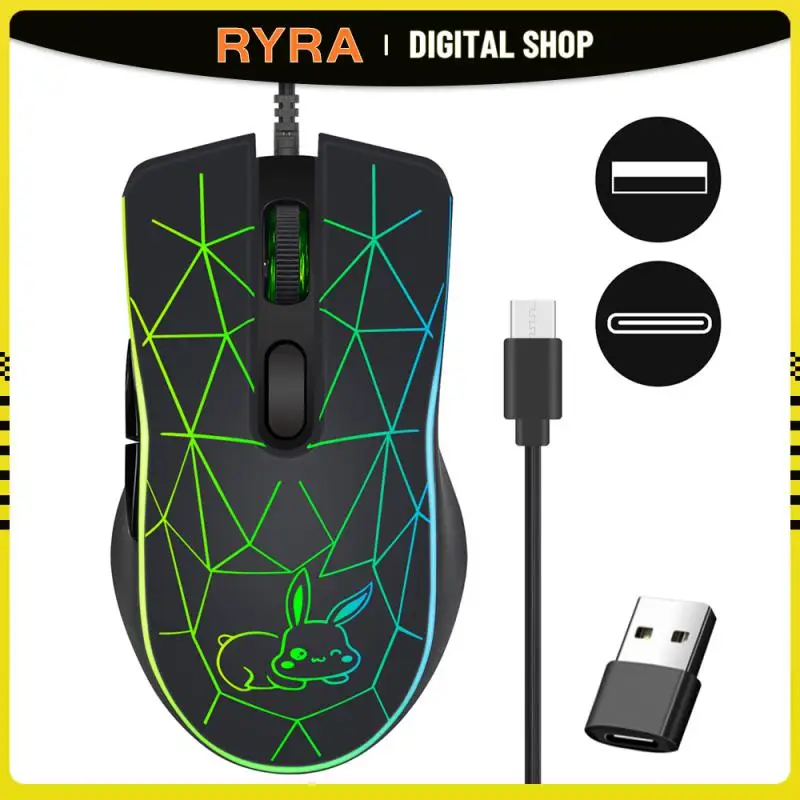 Оптическая игровая мышь RYRA 2400DPI, 6 кнопок, USB Type-C