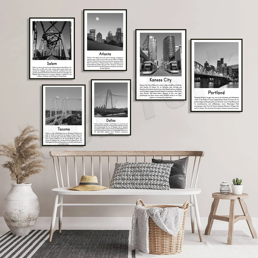 Черно-белые постеры для путешествий в Новый Орлеан, Вашингтон DC, Такома, Даллас, Портленд, Майами, Канзас, Атланта, Нэшвилл, распродажа Черно-белые постеры для путешествий в Новый Орлеан, Вашингтон DC, Такома, Даллас, Портленд, Майами, Канзас, Атланта, Нэшвилл, распродажа