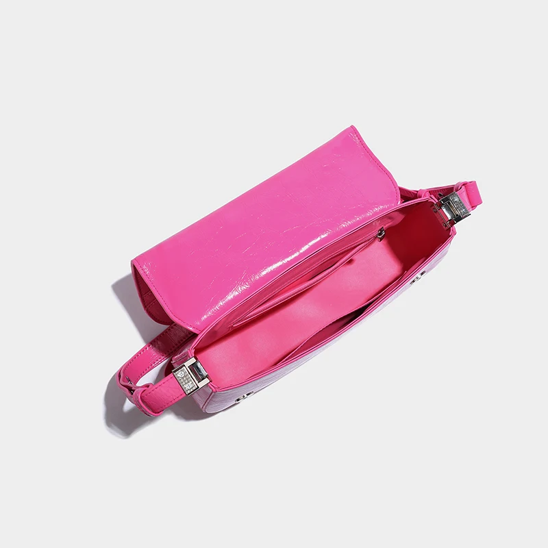 KOKOPEAS Designer Rock Leather Messenger Bag for Women Fashion Brand Flap Underarm Shoulder Purse Punk Pink Clutch Handbag