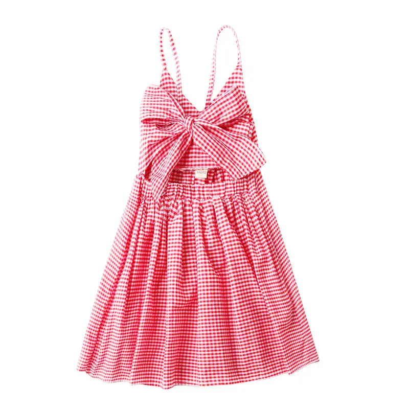 2022 г. летнее милое элегантное платье для девочек красный сарафан в клетку