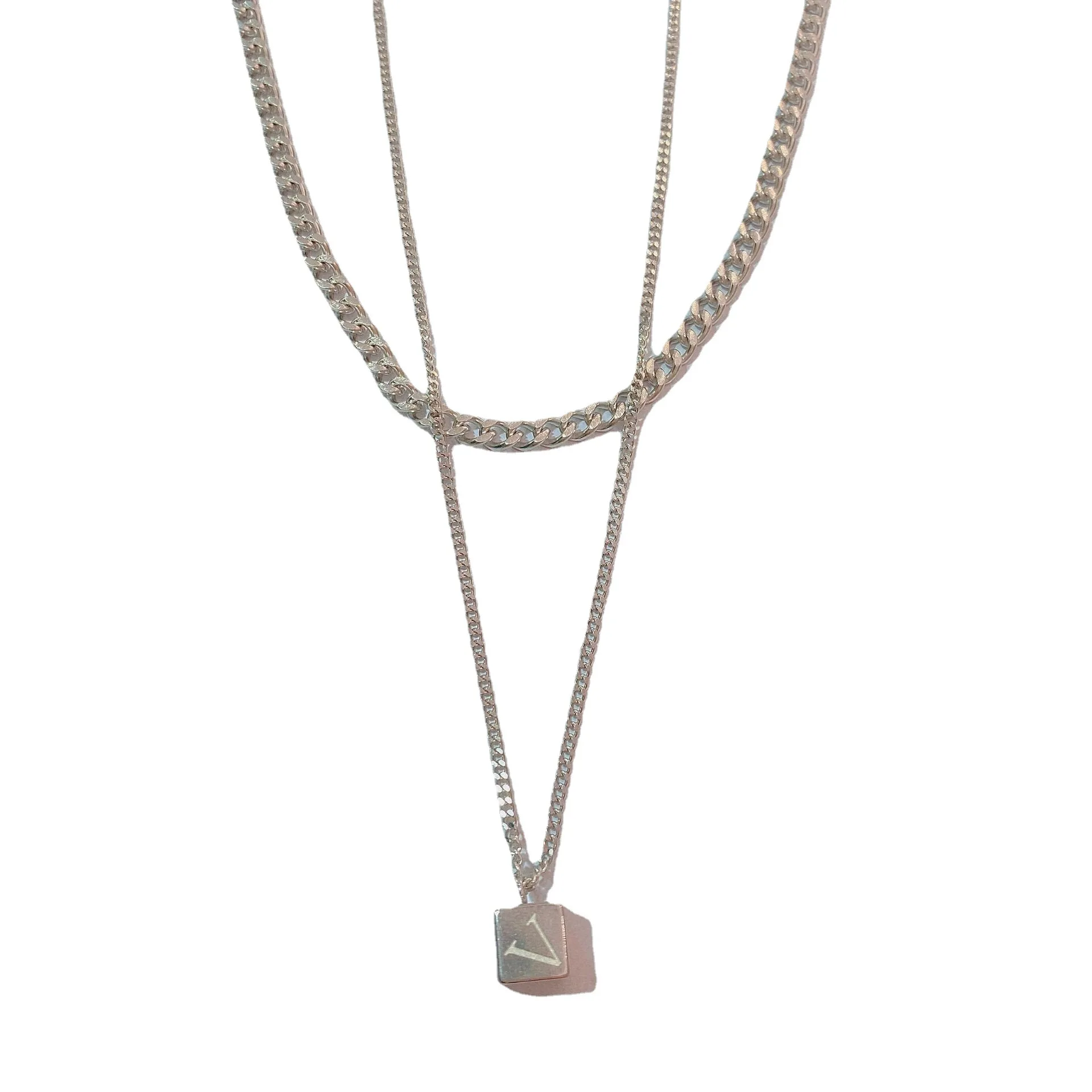 

Retro Fashion Niche High-end INS Trend Personality Square Pendant Necklace Stainless Steel Necklace Hip Hop Jewelry