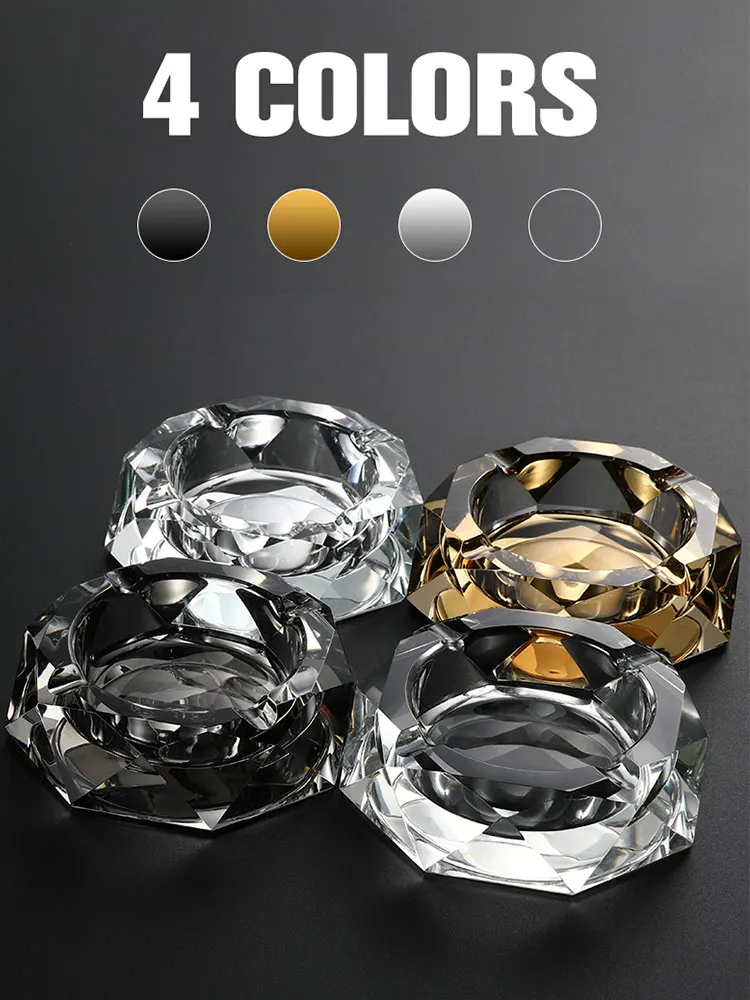 

Portable, decorative, home and office glass ashtray with diamond crystal