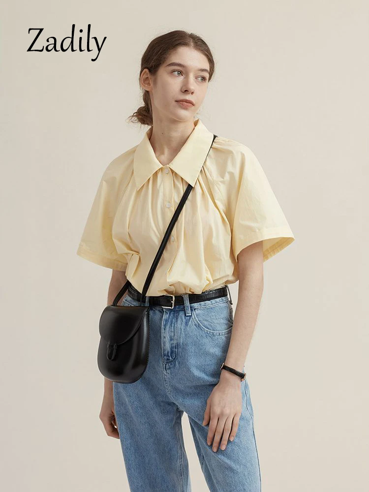 

Zadily 2023 Summer Office Lady Short Raglan Sleeve Women White Shirt Button Up Turn Down Collar Loose Blouse Female Clothing Top
