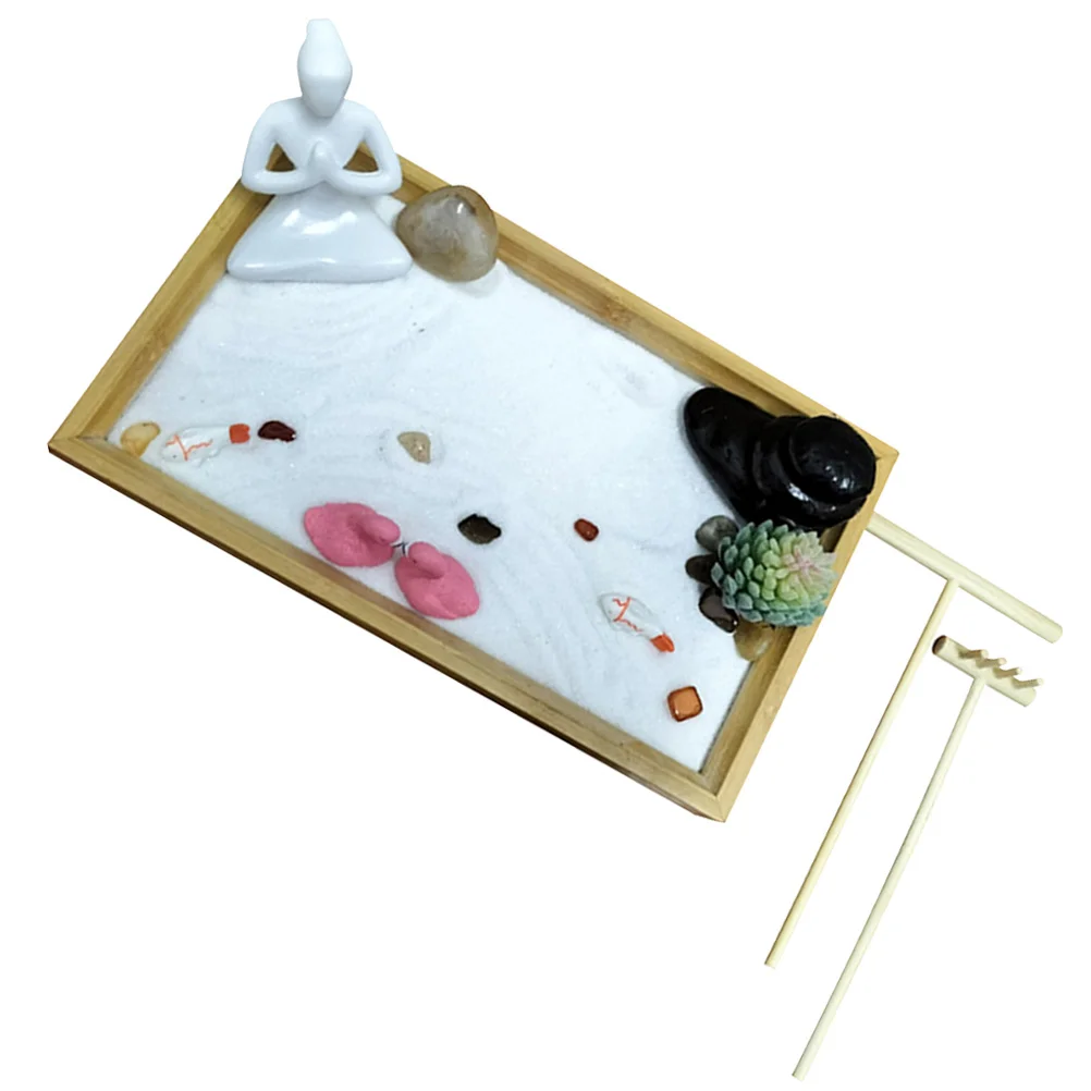 

1 Set Garden Sandbox Decoration Desktop Garden Sand Box Yoga Woman Statue Zen Garden