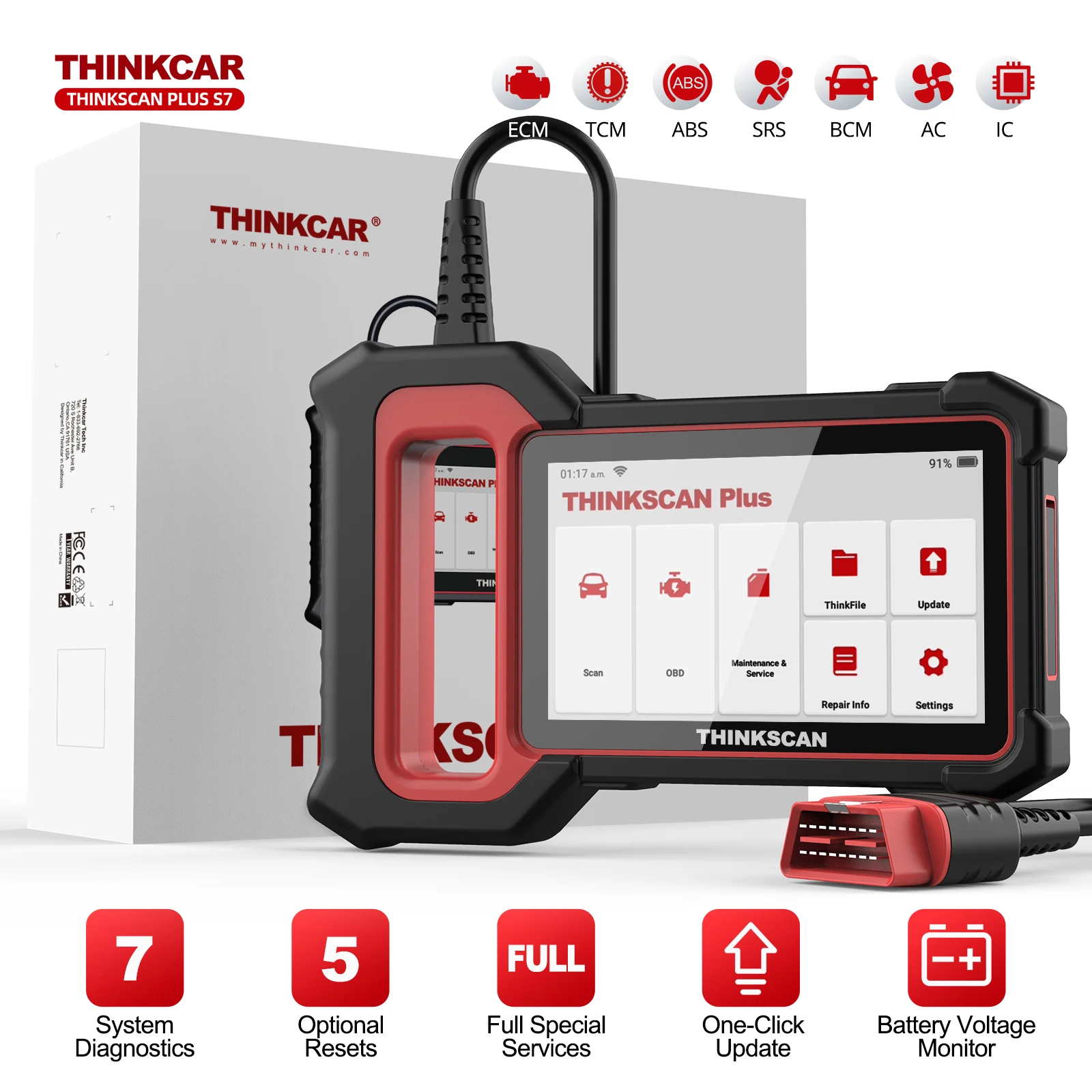 Диагностические инструменты THINKCAR Thinkscan Plus S7, диагностика 7 систем, 5 сбросов, бесплатный ресурс, автоинструменты, автомобильный Obd2 сканер, Диагностика Obd2
