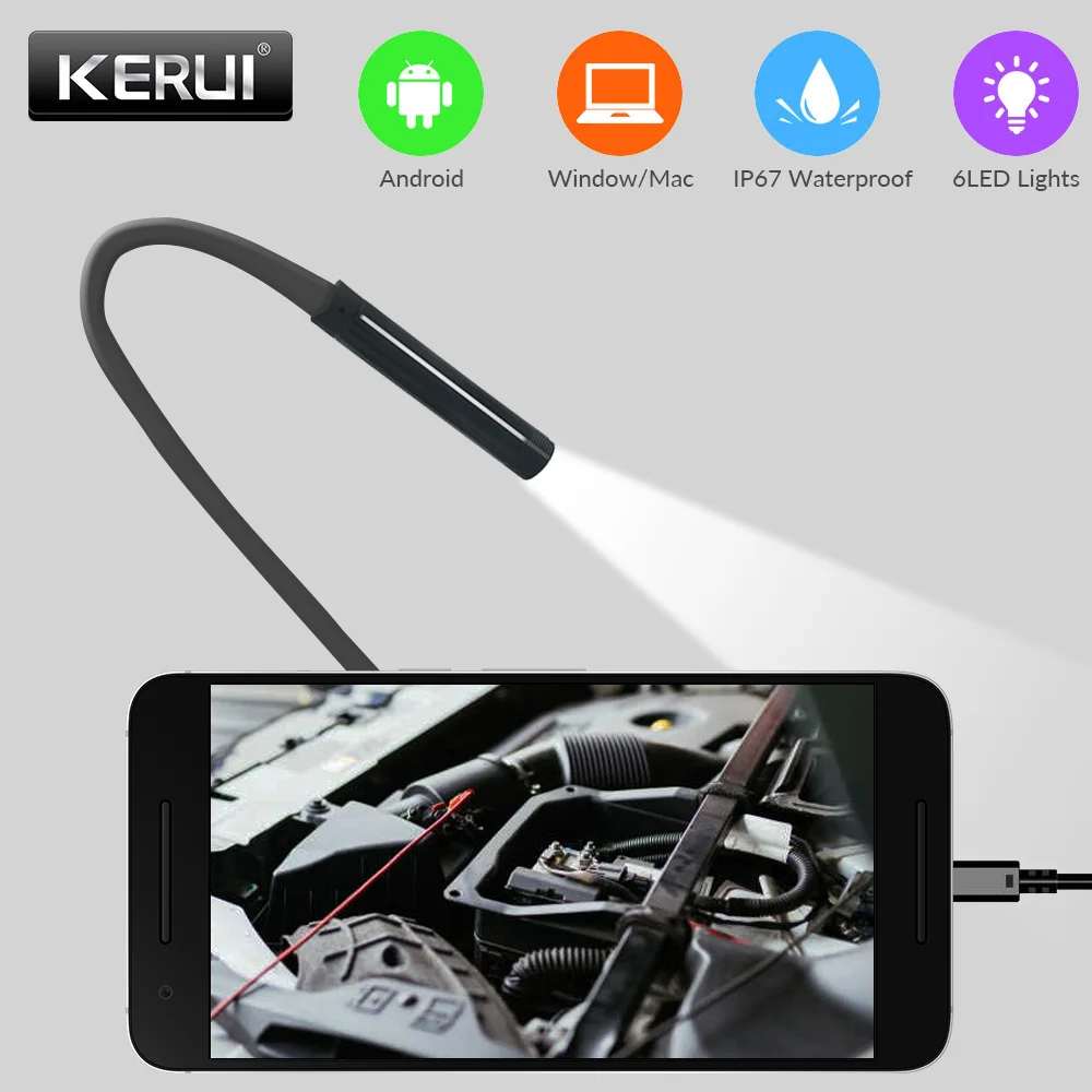 

KERUI Micro USB Endoscope Inspection Camera 8mm Hard Cable Borescope with 6 LED for Huawei Android Smartphone PC