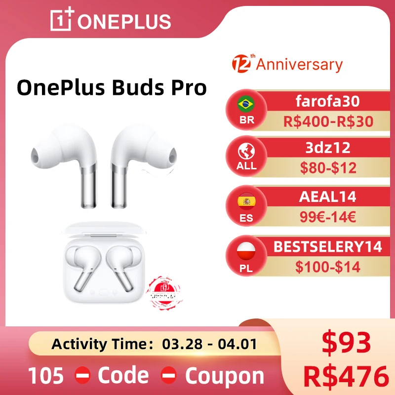 

Наушники глобальная версия OnePlus Buds Pro TWS с функцией адаптивного шумоподавления, LHDC, батарея 38 часов, водонепроницаемость IP55 для Oneplus
