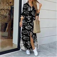 Spring Summer Women'S Shirt Long Dress Color Lapel Pattern Printing Fashion Collection Cross-Border Clothing Holiday