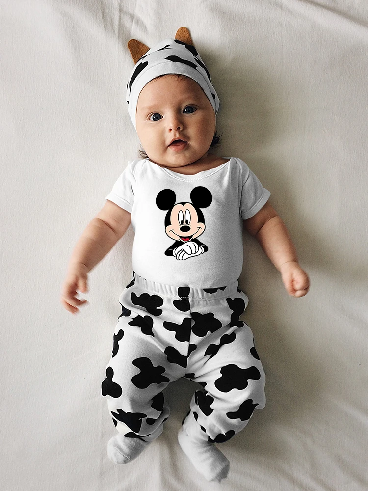 

Disney Hot Selling Mickey Mouse Print Simple White Baby Onesie O-Neck Basic 0-24m Jumpsuit Dropship Casual Y2K Style