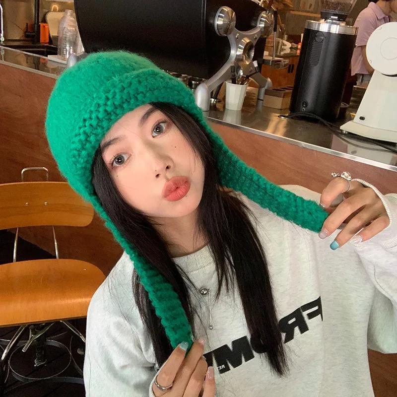 

Knitted Hooded Caps Winter Balaclava Hats For Men&Women Unisex Outdoor Warmer Drawstring Hats One-Piece Neck Collar Beanies Cap