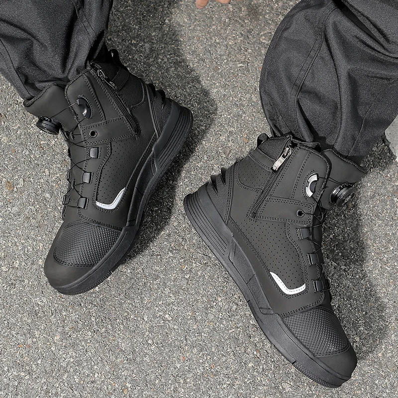 Мужские мотоциклетные ботинки из натуральной воловьей кожи