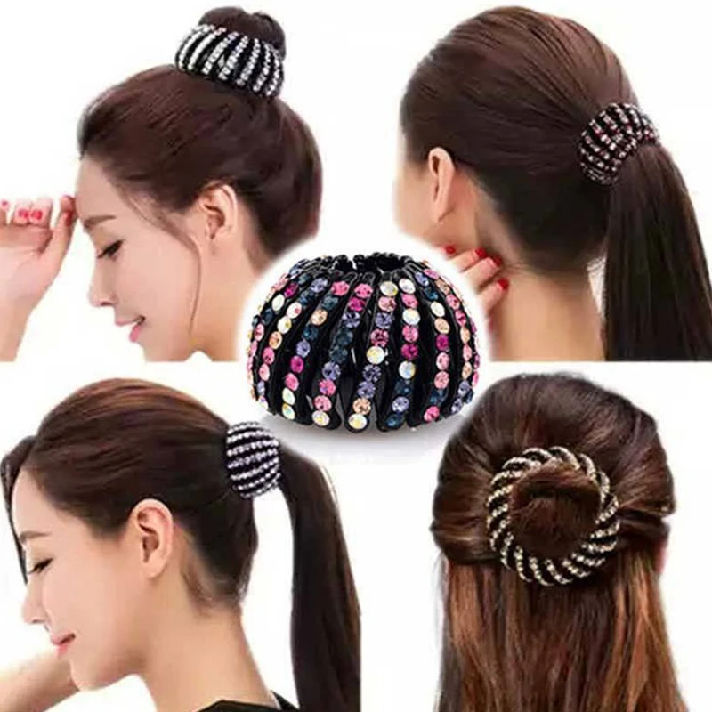 

Crystal Rhinestone Hairpin Bun Hair Claw Clips Horsetail Buckle Hair Clip Bird Nest Expanding Hair Accessories for Women