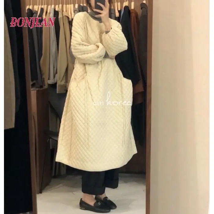 2022 Front and Back Wear Winter New Korean Version Medium Length Thickened Casual Cotton Coat Cotton Dress Dress Women's Coat