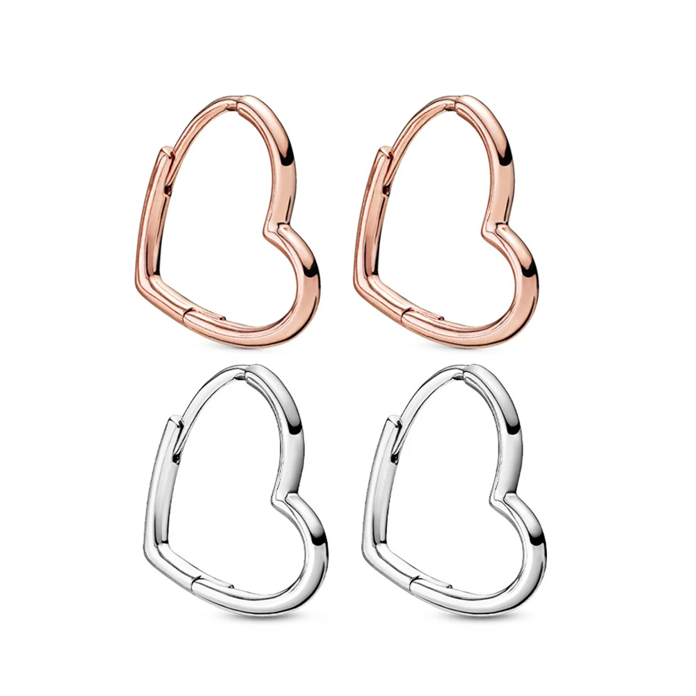 

925 Silver Asymmetrical Heart Hoop Earrings Fit for Pandora Original Anniversary Party Making Ladies Classic Jewelry Gifts