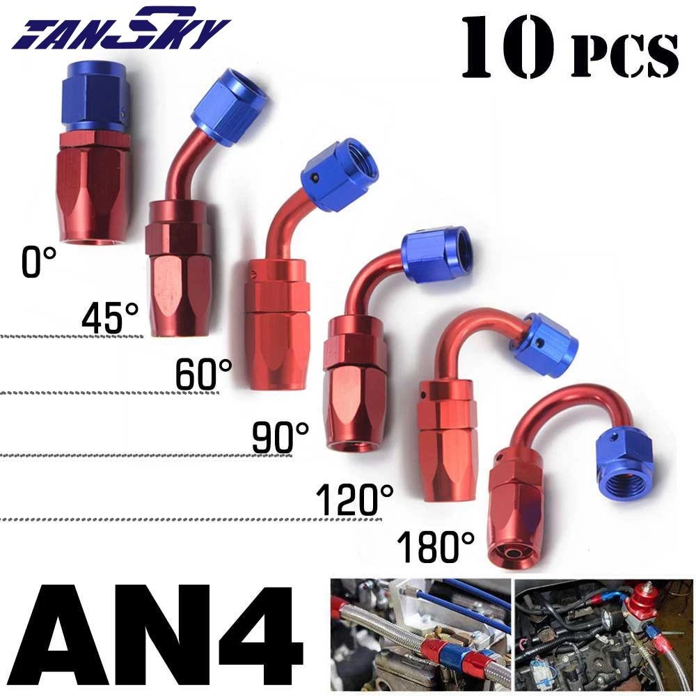 

10 шт./лот Универсальный прямой анодированный алюминиевый маслотопливный шланг AN4, фитинг 0 45 60 90 120, 180 градусов, фитинги