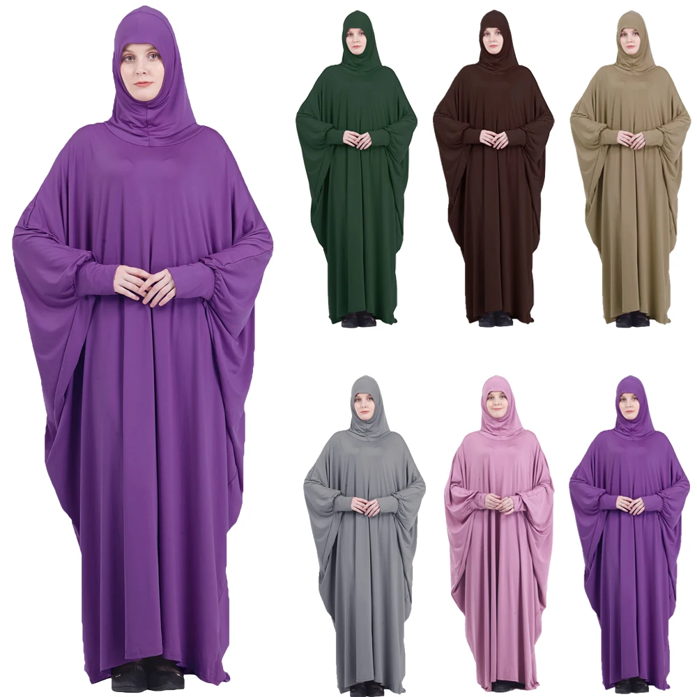 

Eid Bat Sleeve Hooded Robe Muslim Women Hijab Prayer Garment Jilbab Abaya Full Face Middle East Dubai Dress Islamic Clothing