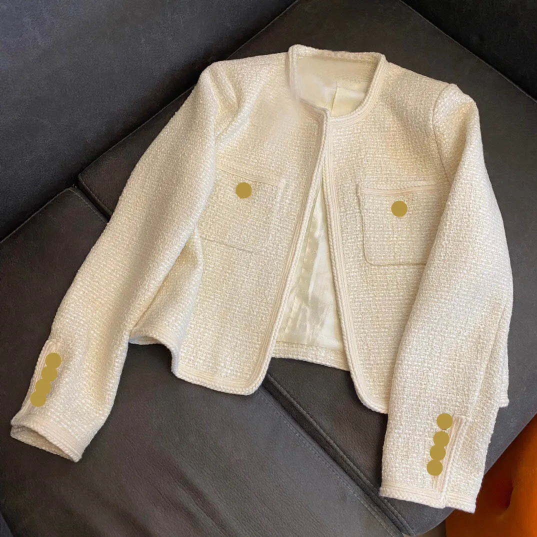 

Женское твидовое пальто, бежевое приталенное пальто с круглым вырезом и длинным рукавом, зима 2021