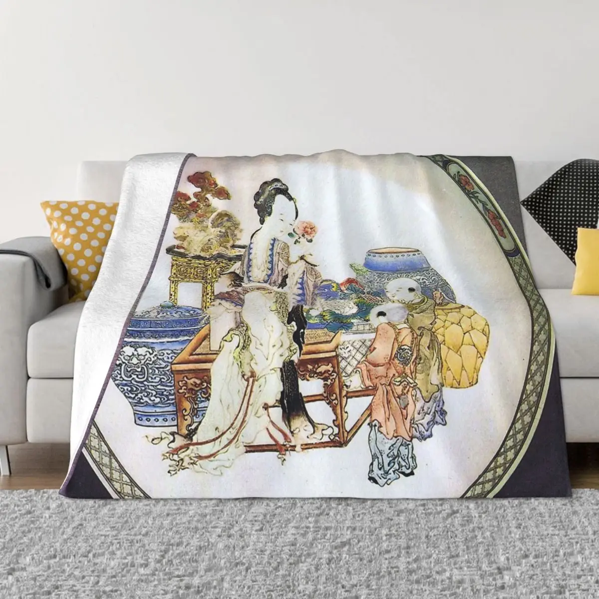 

Chinese Blanket Flannel Spring Autumn Antique Porcelain Plate Warm Throws For Winter Bedding