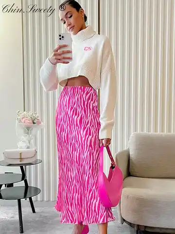 Fashion Striped Printed Skirt Women 2023 Summer Slim Hip Package Female A-line Skirts Streetwear Elegant High Waist Midi Skirts