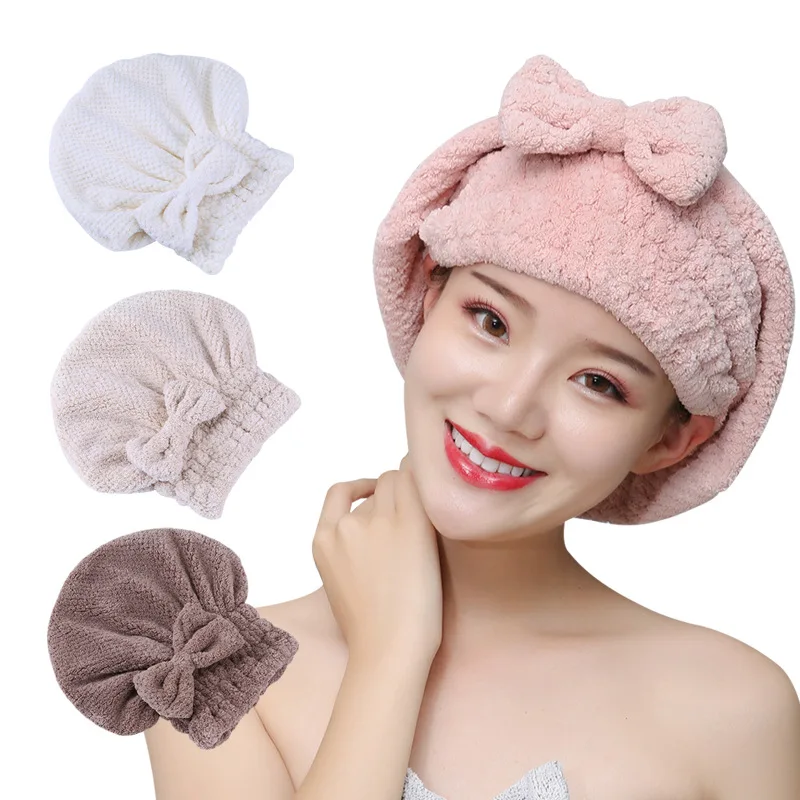 

Furniture bathroom supplies coral velvet bath cap dry hair towel absorbent soft hair bow Princess cap