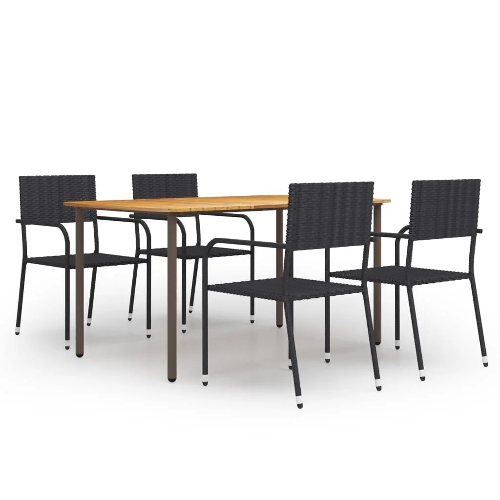 

5 Piece Garden Dining Set,Patio Table and Chair Set, Poly Rattan Black