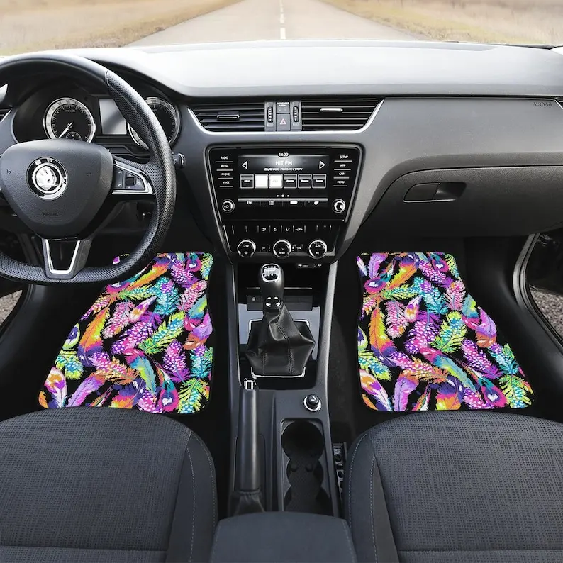 

Colorful Rainbow Feathers Car Floor Mats Set, Front and Back Floor Mats for Car, Car Accessories