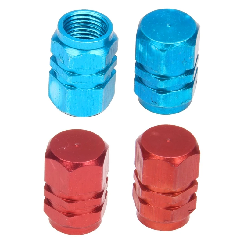 4X Tire Wheel Rims Stem Air Valve Caps Tyre Cover Car Truck Bike Blue Aluminum & Red |