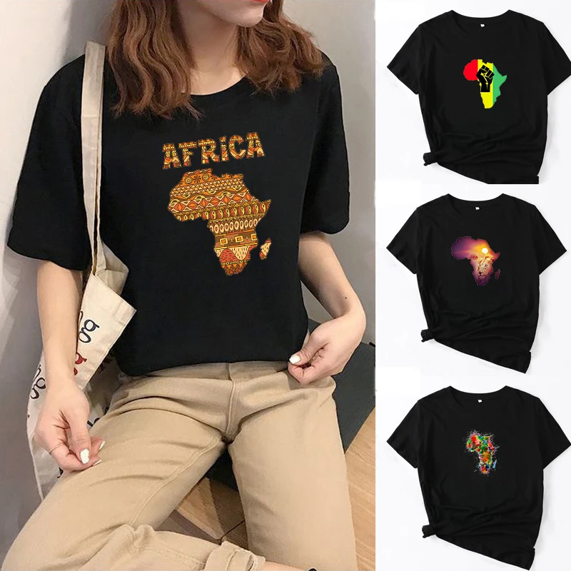 

Africa Map Round Neck Short Sleeve Clothes Casual Fashion T-Shirt Top Women's T-shirt Summer Women's Print T-Shirt Summer Tops