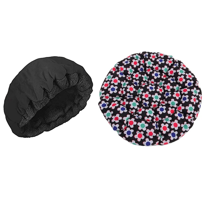 

2 Set Deep Conditioning Heat Cap Microwavable Heat Cap For Deep Conditioning Hair SPA Hair Safety-Floral Color & Black