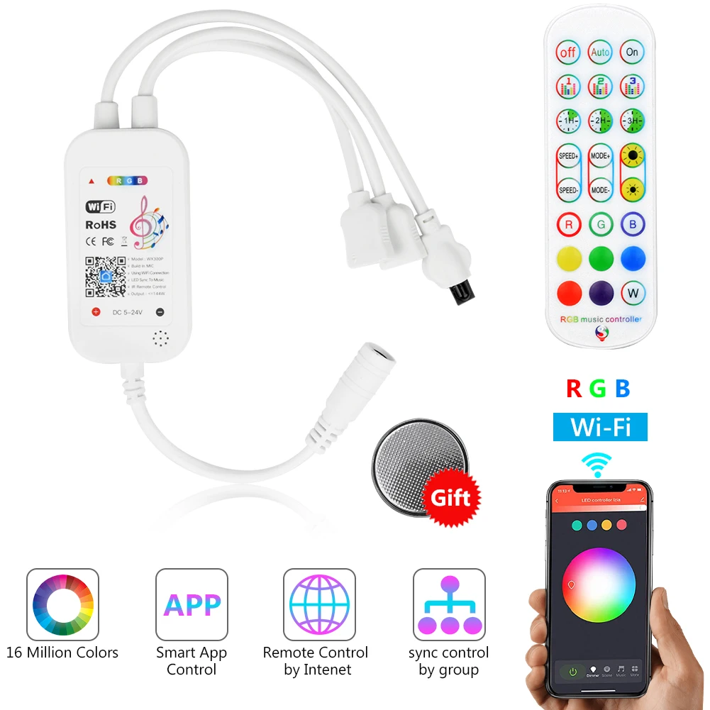 

WiFi Smart LED Strip Light Controller For 3528 5050 2835 RGB 4-pin LED Strip Lights RGB App/Remote Control Alexa Google Home