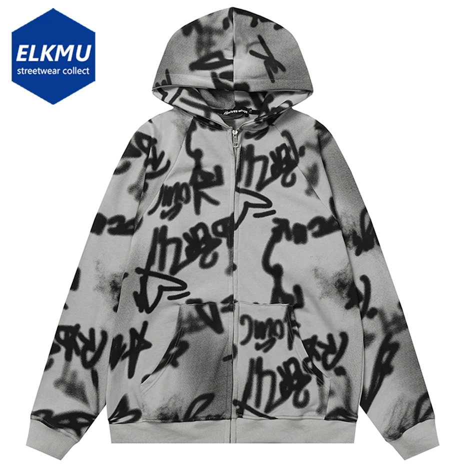 

Letter Graffiti Pullover Hoodie Men Hip Hop Y2K Hooded Sweatshirt 2023 Vintage Harajuku Oversized Zip-up Tracksuit
