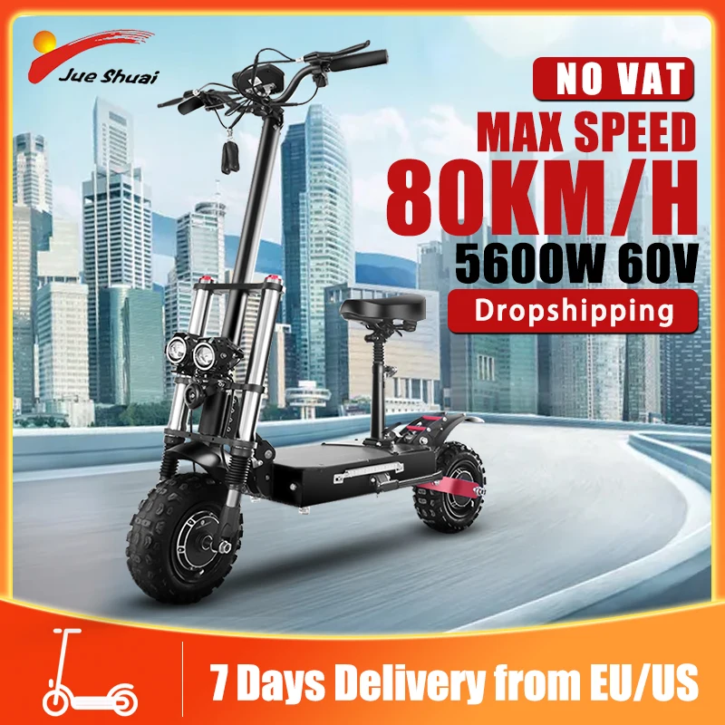 

Jueshuai X60 Electric Scooter 80KM/H Top Speed 5600W 60V Dual Motor Electric Scooters Adults with Seat Double Hydraulic Brakes