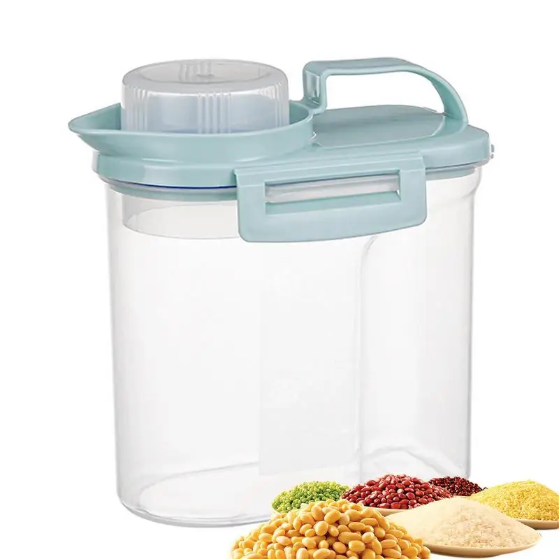 

Rice Storage Box Pantry Storage Container 3.3lbs/5.5lbs Clear Dustproof Airtight Cereal Dispenser With Measuring Cup And Handle