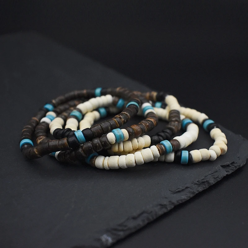 Мужской винтажный браслет из кокосовой скорлупы и черного Желчного Камня