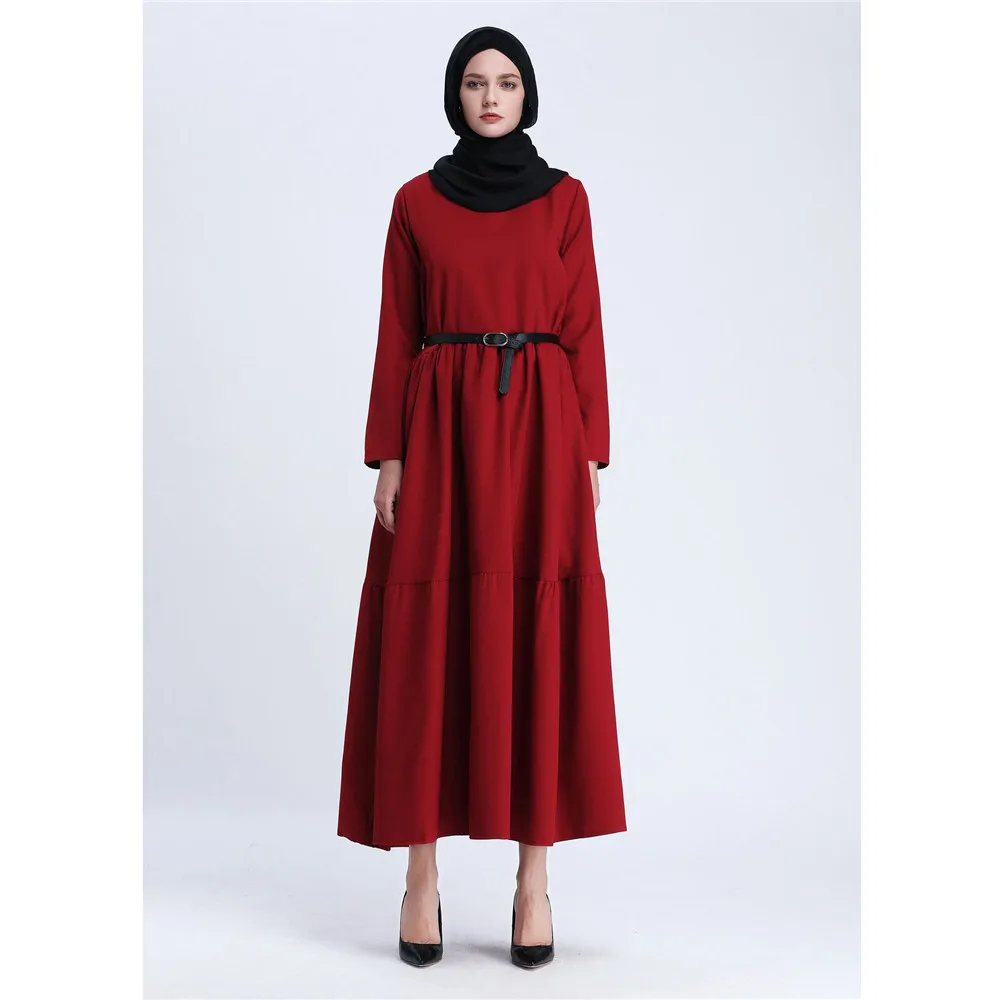 

2022 New Fashion Solid Color Muslim Women Long Dress Ramadan Islamic Clothing Dubai Kaftan Middle East Abaya Arabic Eid Mubarak