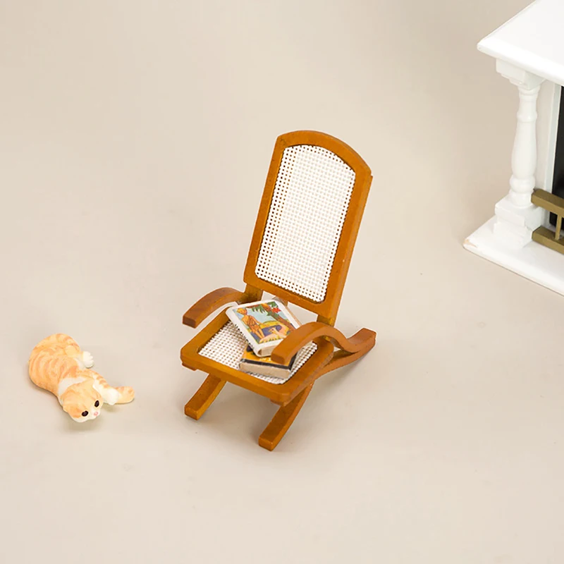 

Miniature Model Doll House Antique Solid Rattan Chair Leisure Retro Single Person Sofa Chair