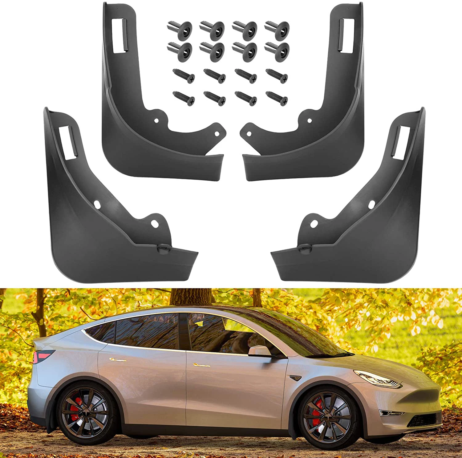 

Mud Flaps Splash Guards Fit for Tesla Model Y / Model 3 2020-2022 No Drilling Required Set of 4 (Matte Black)