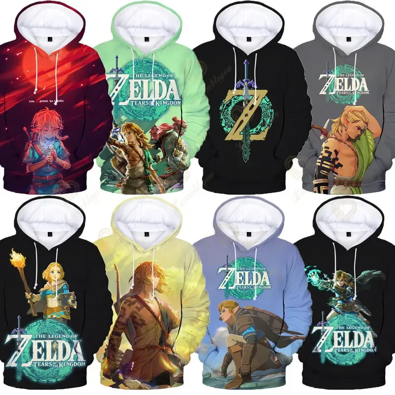 

Коллекция 2023 года, одежда Zelda, модная толстовка для мальчиков, осенние детские топы с мультяшным рисунком, Спортивная уличная одежда в стиле Харадзюку С Капюшоном, женская одежда