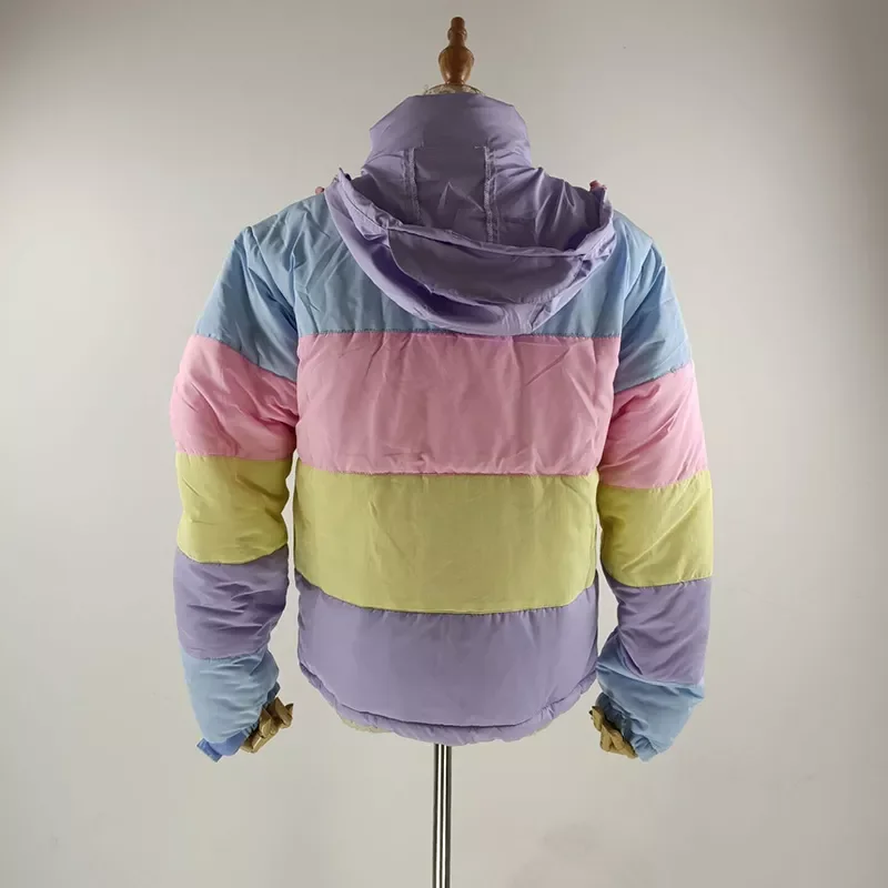New2022 Thicken Rainbow Contrast Women's Down Jacket Loose Padded Student Winter Coat Women Warm College Parka Female