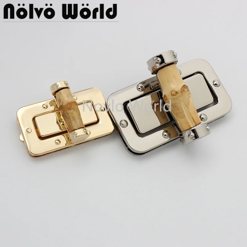 5-30sets 2 size 43*25mm 61*33mm light gold silver rectangle shape twist lock with bamboo for handbag turn lock