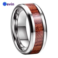 men women tungsten carbide ring wedding band beveled polished with rosewood inlay 6mm 8mm comfort fit