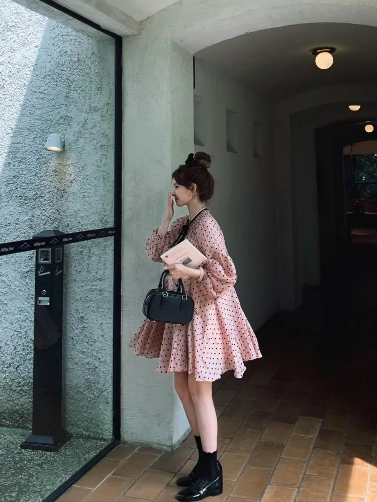 Korejepo Легкие роскошные вечерние платья Тонкие короткие мягкие милые в горошек для