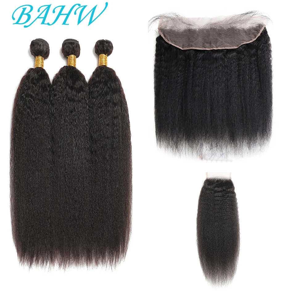 

Kinky Straight Bundles With Frontal Brazilian Hair Bundles With Closure Yaki Human Hair Bundle With Closure Remy Hair Extension