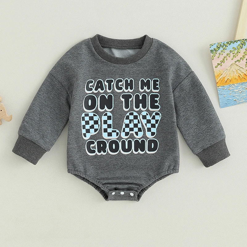 

Baby Boy Romper, Long Sleeve Crew Neck Letters Print Fall Bodysuit Clothes for Casual Daily